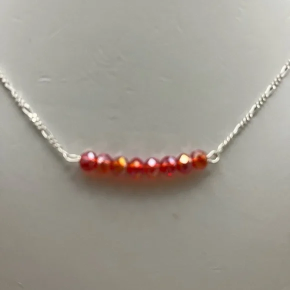 Modern Sterling Silver and Fire Opal Crystals Beaded Necklace
